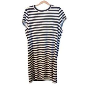 Madewell Striped Velour T-Shirt Dress Size Large Navy/white Short Sleeve